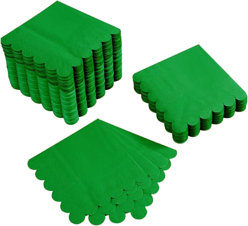 BEFORYOU 200 Pack Cocktail Napkin 2-Ply Scalloped Edged Dessert Napkins Folded 5 x 5 Inches Disposable Napkins for Dinner Wedding Birthday Party Bridal Anniversary Reception Event (Green-2) - Image 1